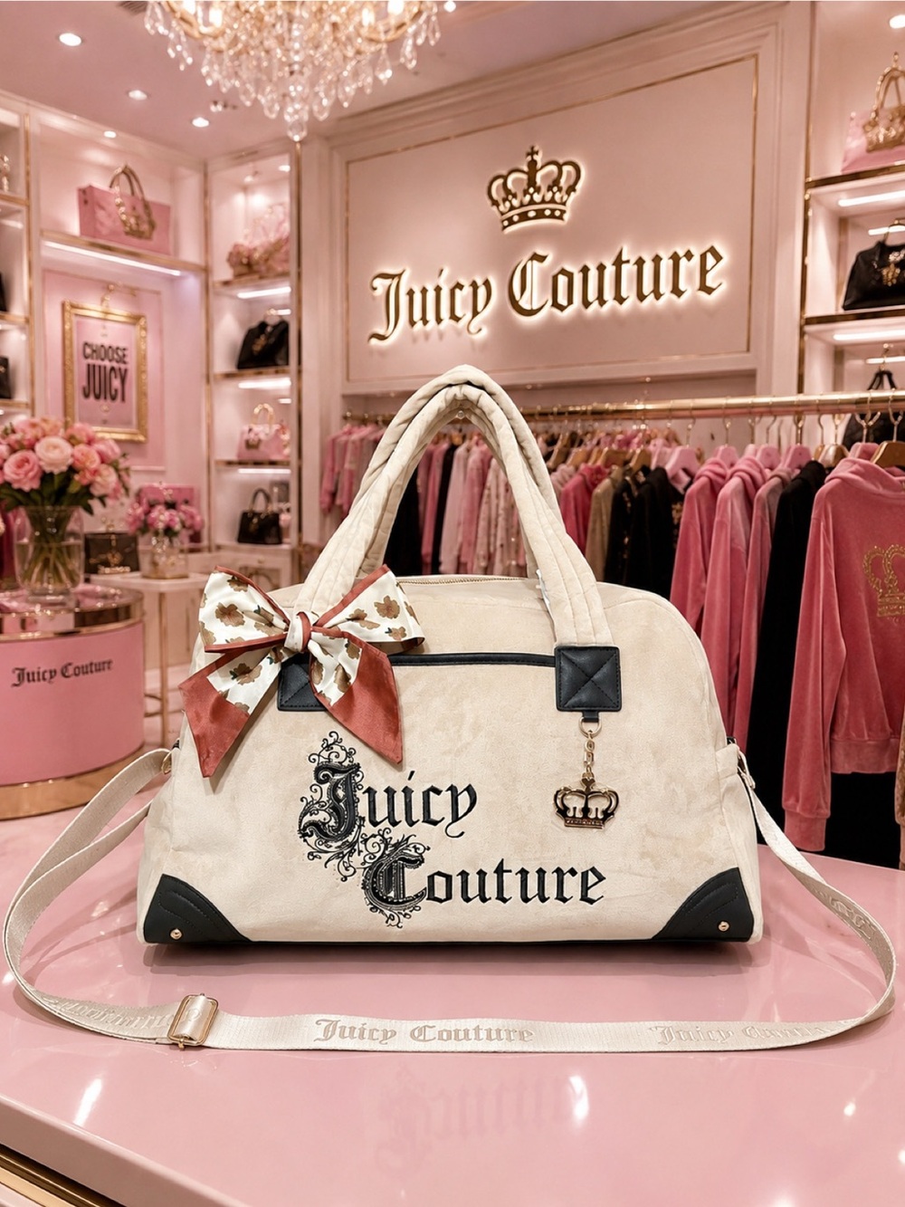 Juicy Couture Renaissance Weekender Duffel Bag & Free Bag Scarf. NEW!